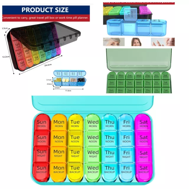 Weekly Pill Box Organiser, Small Pill Box 7 Day 4 Times A Day, 28 compartments