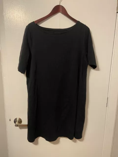 Eileen Fisher  Black Bateau Neck K/L Organic Cotton Dress Size XL