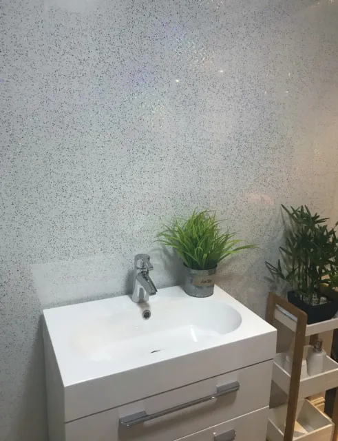 Platinum White Sparkle 8mm Bathroom Wall Cladding Shower Panels PVC Ceiling 2