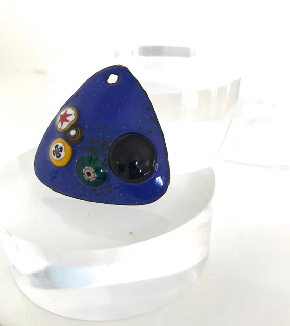 Pendentif Vintage En émail Sur Cuivre - Années 60/70, Multicolore, Occasion