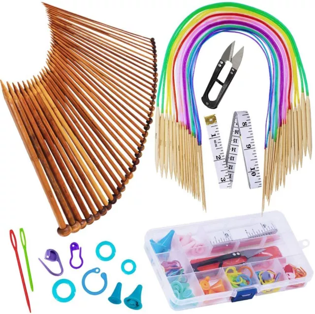 Knitting Needles Set-18 Bamboo Circular Knitting Needles + Tools & 36 Needle Kit