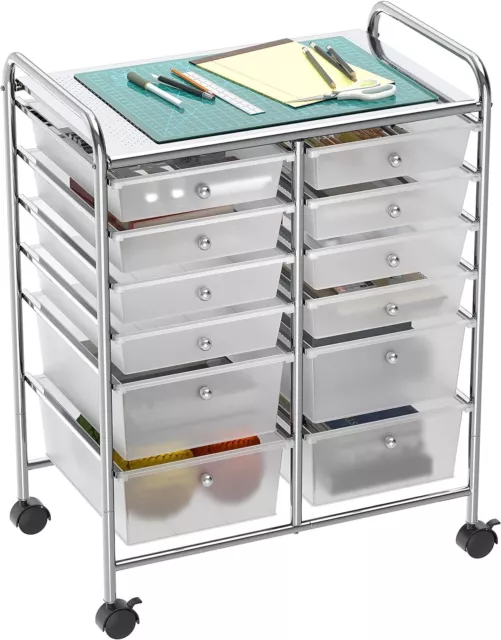 SimpleHouseware 12-Drawers Rolling Storage Cart, Heavy-Duty Utility Cart Clear