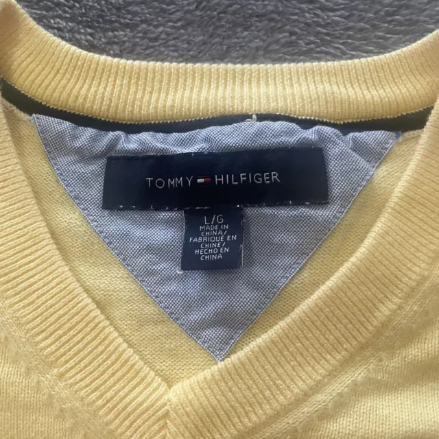 TOMMY HILFIGER SWEATER Men's Size Large Yellow V-Neck Long Sleeve ...