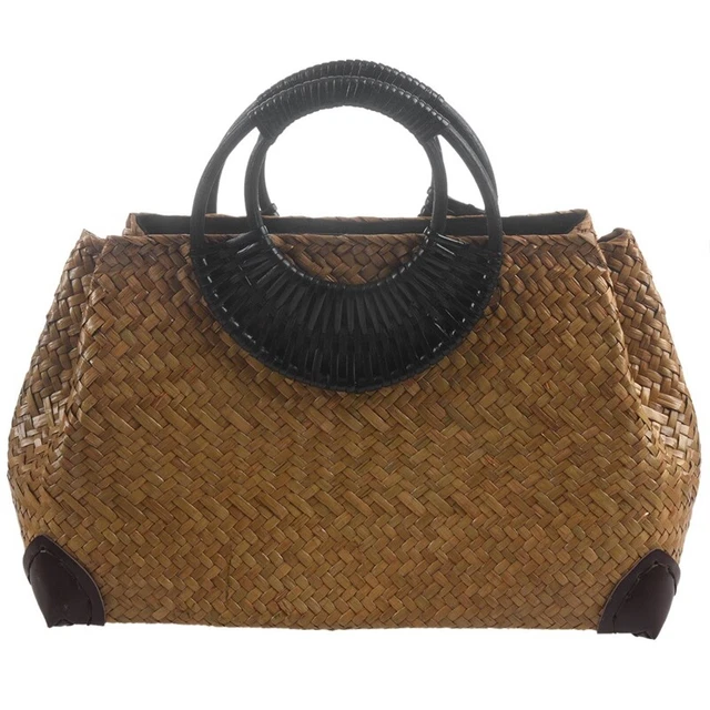 Women Straw Bags Female Bamboo Summer Beach Weave Handbag Lady Handmade VintagZ1