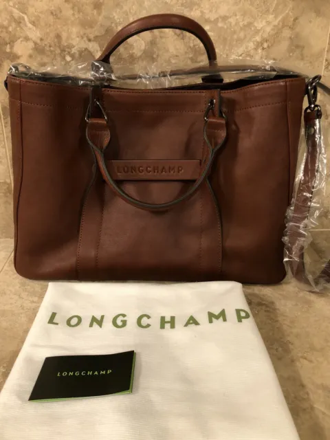 NWT Longchamp **FRANCE** 3D Top Handle Tote Bag MED Calfskin Leather Cognac $970