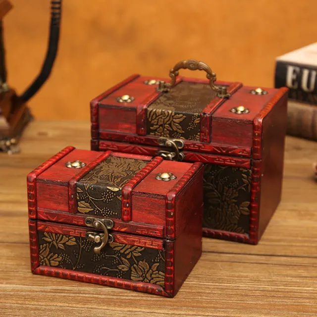 Chinese Style Retro Wooden Jewelry Box  Props Antique Handicraft Storage Box