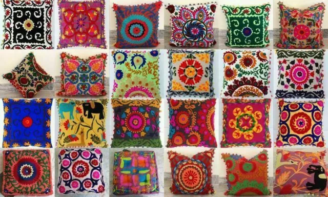 En Gros Lot Indien Suzani Oreiller Vintage Jeté de Lit Brodé Housse Coussin