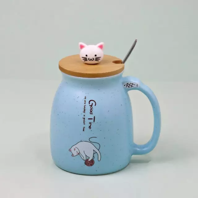 Cat Mugs Cute Pastel Ceramic Coffee Tea Cup with Lid In Assorted Colours