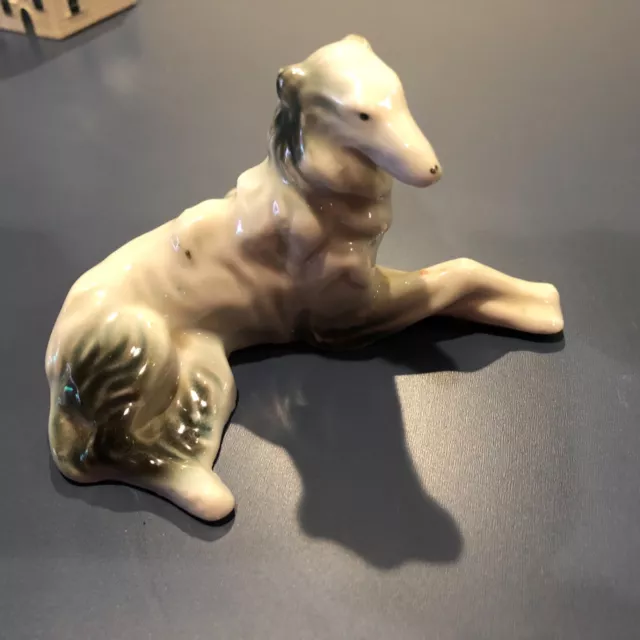 Vintage Porcelain Borzoi or Whippet Dog Figurine Russian Wolfhound 4 1/2” Long