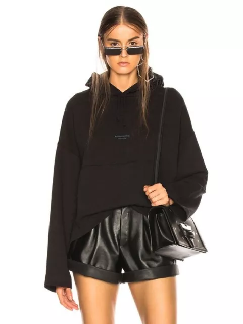 $290 ACNE STUDIOS Black Joghy Logo Oversized Cropped Hooded Sweatshirt XXS XS