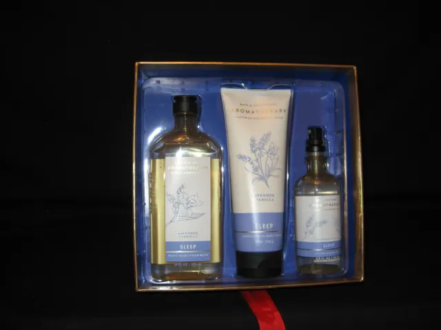 Bath and Body works Lavender & Vanilla Sleep Gift SET Body Wash & Cream Oil Mist