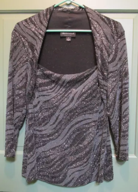 Connected Apparel Womens Black Shimmery Stretch Lined 3/4 Sleeve Blouse Size XL