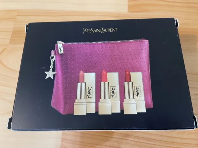 YSL Rouge Pur Couture Three 1.6g x3 Lipsticks Set: #1 + #52 + #70 + Pink Pouch