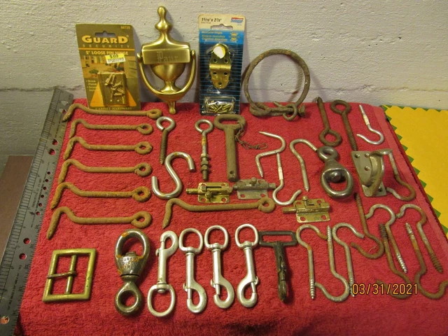 Vintage Lot of  Hooks Farm Decor Swivel Hook Door Slide Bolts Rustic Hardware
