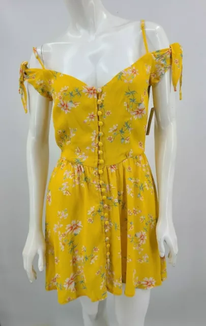 New Flynn Skye Bodhi Mini Dress Womens L Touch of Honey Yellow Floral Rayon