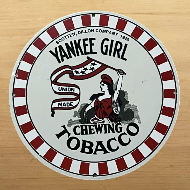 Vintage Yankee Girl Chewing Tobacco Porcelain Sign Gas Oil Service Station Sales