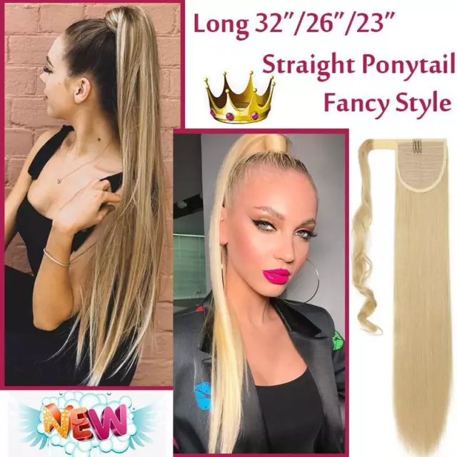 Women 32Inch Super Long Silky Straight Clip In Ponytail Extension Natural Hair 2