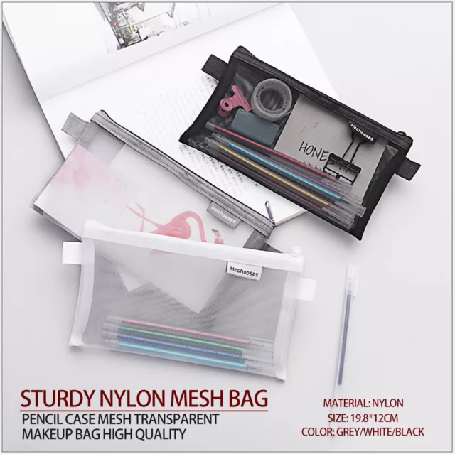 Pen Cosmetic Storage Bag Portable Large Pencil Case Clear Mesh Pouch Case Makeup