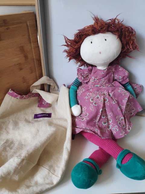 Peluche doudou poupée chiffon Fanette 45 cm et son sac Moulin Roty + cadeau