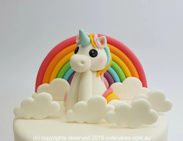 Edible Large Baby Unicorn Rainbow Cake Topper 3D Birthday Fondant Decorations