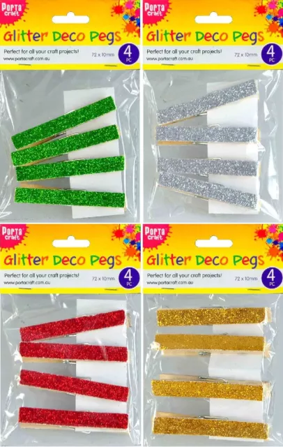 Clothes Pegs 72x10mm Xmas Glitter 4 Pack (Random) (Product # 122075)