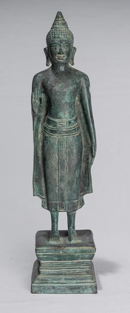 Ancien Khmer Style Bronze Debout Abhaya Protection Statue de Bouddha - 39cm/16 "