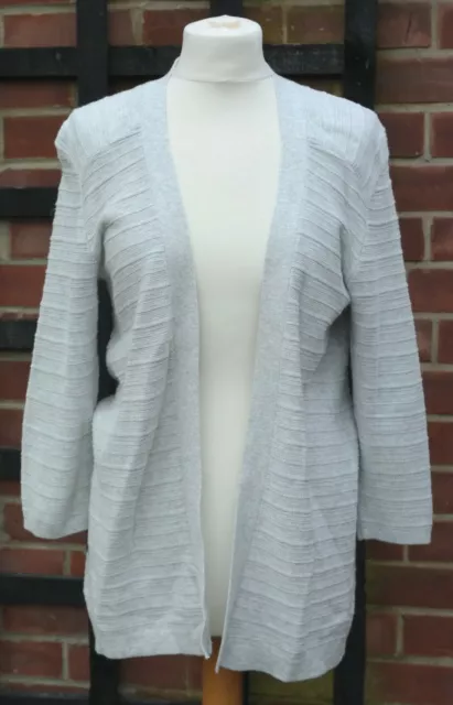 Monsoon Grigio a Righe Tessere Maglia 3/4 Maniche Cardigan Avvolgente Piccolo