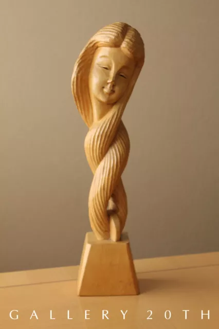 CHARMING! MID CENTURY Girl Wood Sculpture! Modern Vtg 50'S 60'S Art  Rapunzel $600.00 - PicClick