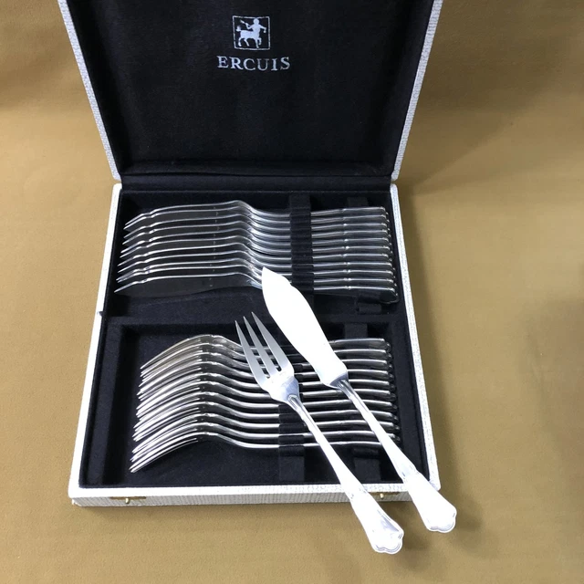 12 COUVERTS À fruits ERCUIS modèle CONTOURS VICTORIA métal argenté Couteaux EUR 400,00 - FR
