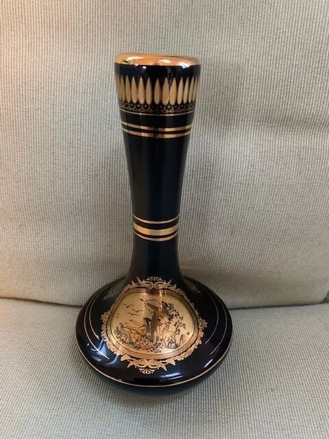 Small Greecian Vase Hand Made in Greece 24k Gold Trim, 9" Tall