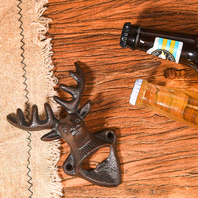 Animal Bottle Opener Stag Head Shaped Cast Iron Metal Wall Mounted Bottle Opener