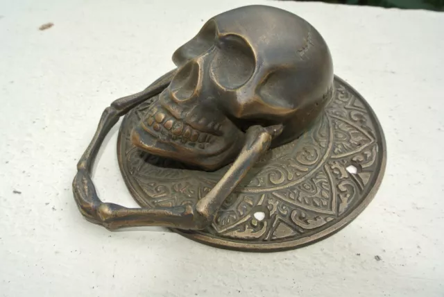 SKULL handle KNOCKER PULL solid BRASS aged old style DOOR amazing 5" B