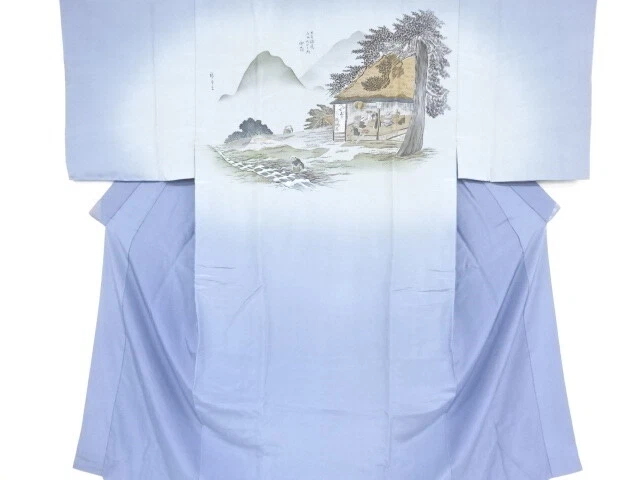 09114# Japanese Kimono / Antique Mens Juban / 53 Stations On The Tokaido