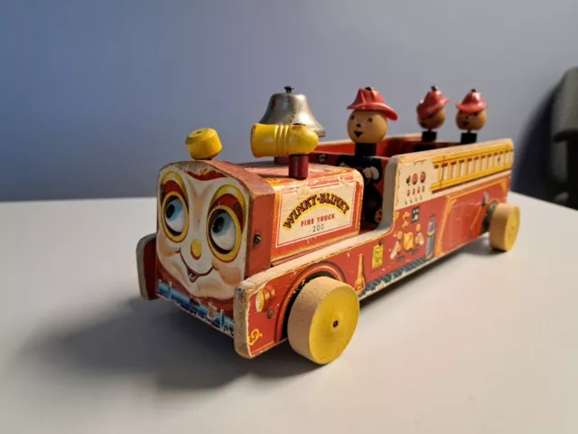 Vintage Fisher Price #200 Wooden Winky Blinky Fire Truck 1950's Pull Toy