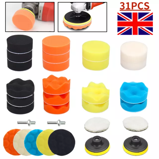 31Pcs 3'' Polishing Sponge Buffer Pads Waxing Buffing Kit For Car Polisher Dill