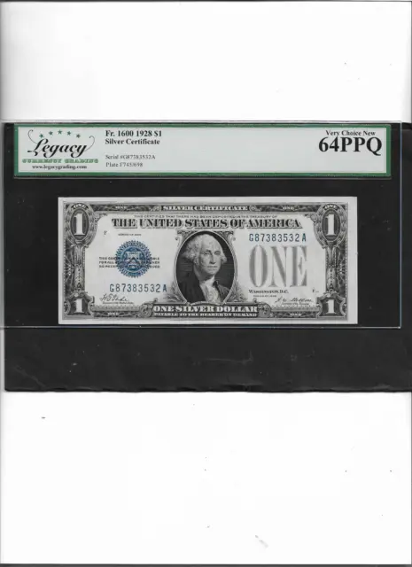 $1  S.c. Fr. 1600- 1928 Block G-A   Very Choice New  64Ppq