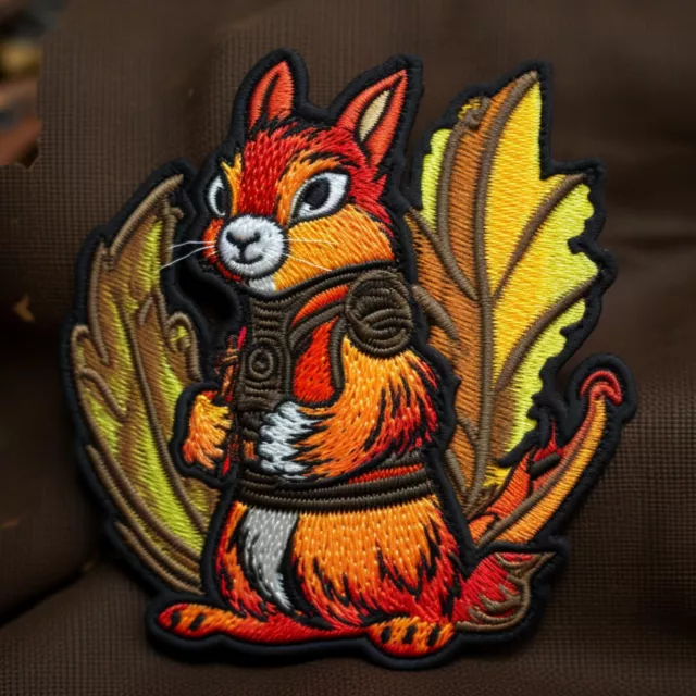 Squirrel Patch Iron-on Applique Clothing Wild Animal Badge Warrior Leaf Harvest