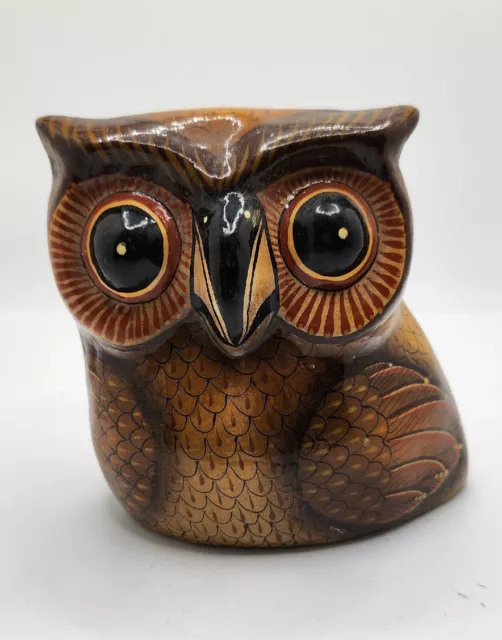 Vtg Signed Sermel Tonala Jal Paper Mache OWL Figure Mexican  Folk Art Bird