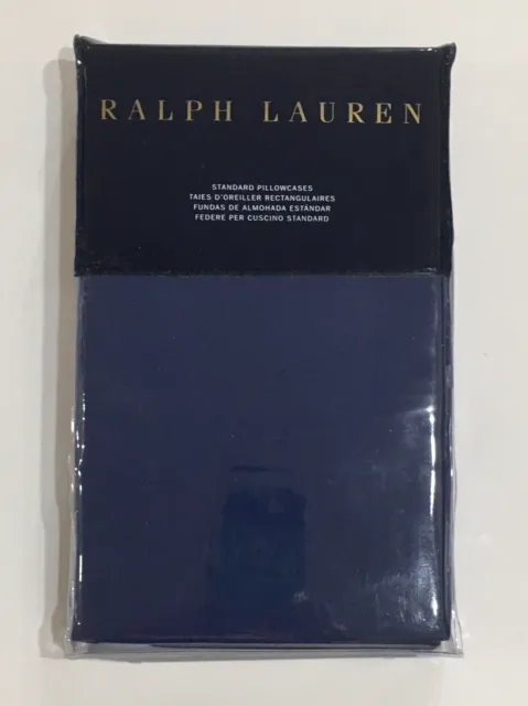Ralph Lauren POLO NAVY Standard Pillowcases RL 464 Solid Percale NWT