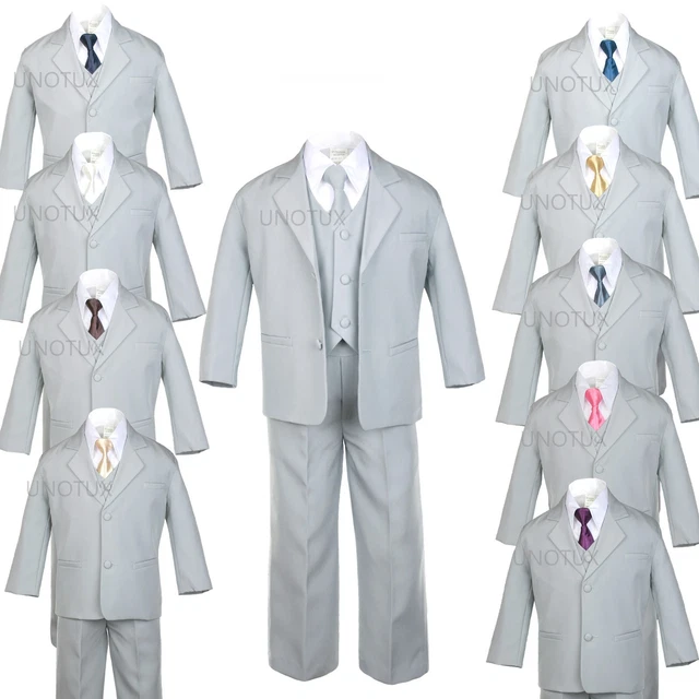 6 pz cravatta collo raso + tuta formale smoking bambino bambino adolescente grigio taglia S-20