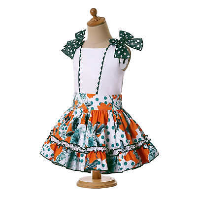 Flower Girls Spanish Outfits Skirt Sets with Headband Summer Sleeveless 3-12