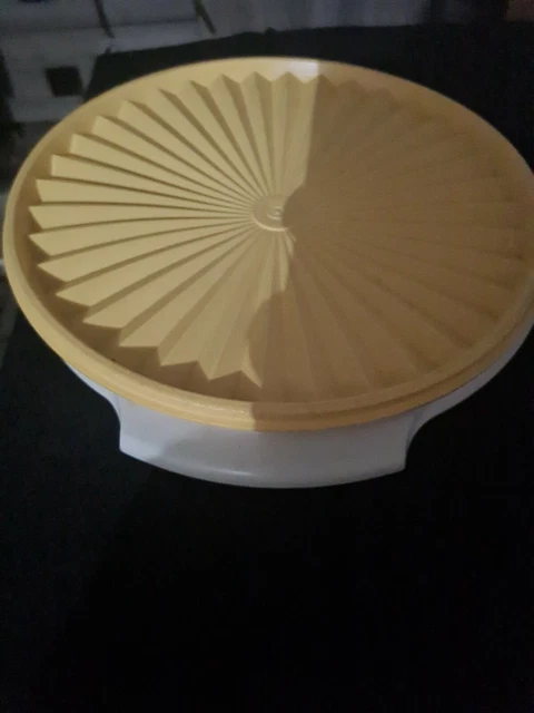TUPPERWARE SALADIER BOITE ronde à frigo 26cm vintage couvercle soleil vert