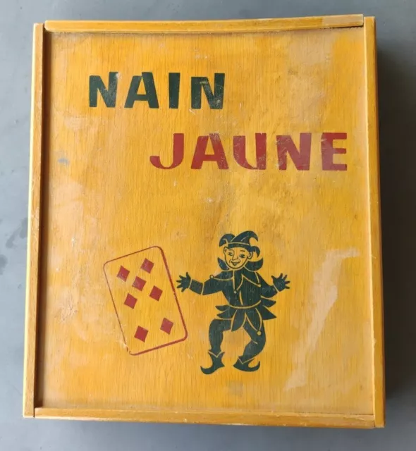 Jeu du Nain jaune dans sa boite en bois des années 1940