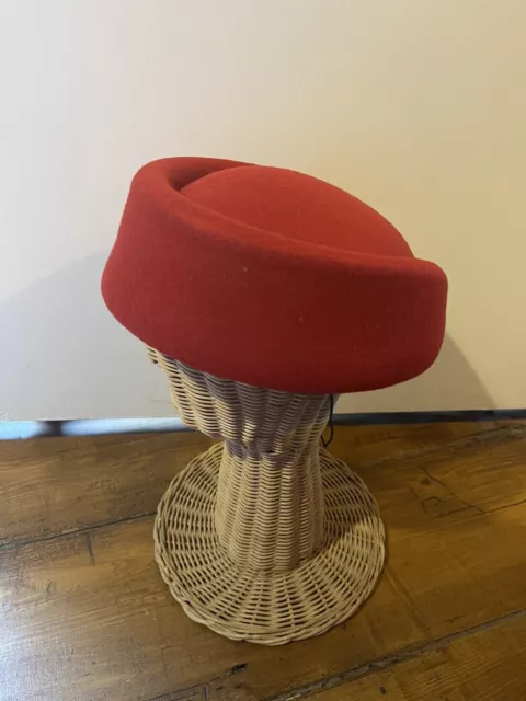 Red Wool Felt Pill Box Hat Air Hostess Stewardess New