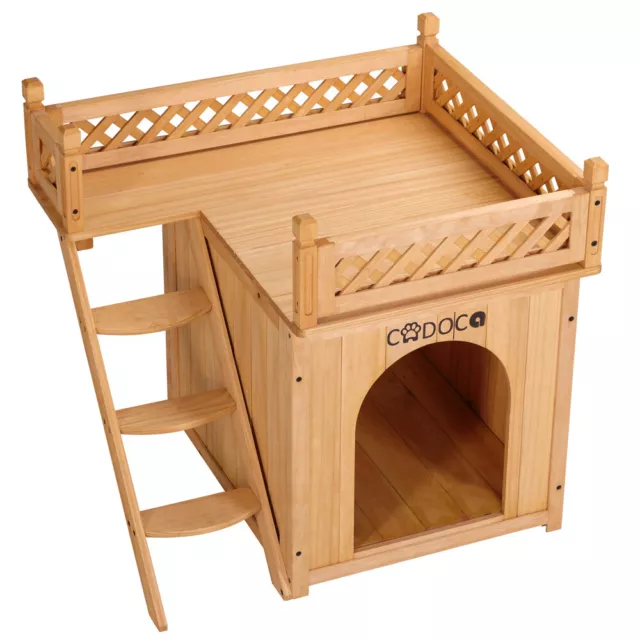 Maisonnette pour chats en bois 2 étages niche pour chien cabane enclos pour chat