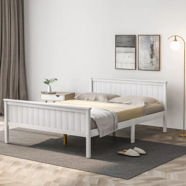 Solid Wooden Bed Frame White Grey 3ft Single 4ft6 Double Size Bed With Mattress