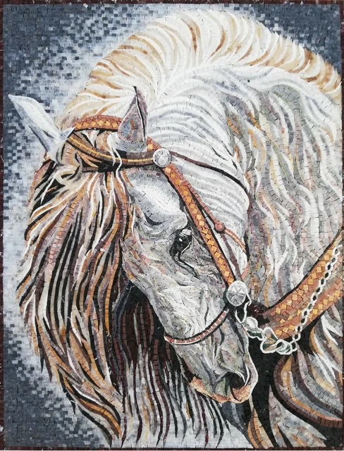 40" Handmade Proud Horse Wall Mural Marble Mosaic Art Tile Stone Decor