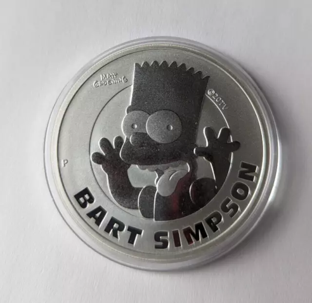 2022 Bart Simpson, Tuvalu, 1 oz .9999 Fine Silver Bullion Coin In Capsule.