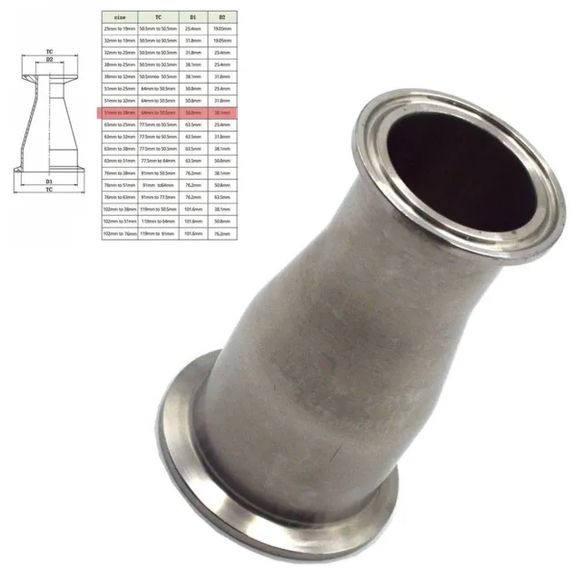 Réducteur sanitaire durable en acier inoxydable 304 2' à 112' 51 mm à 38 mm