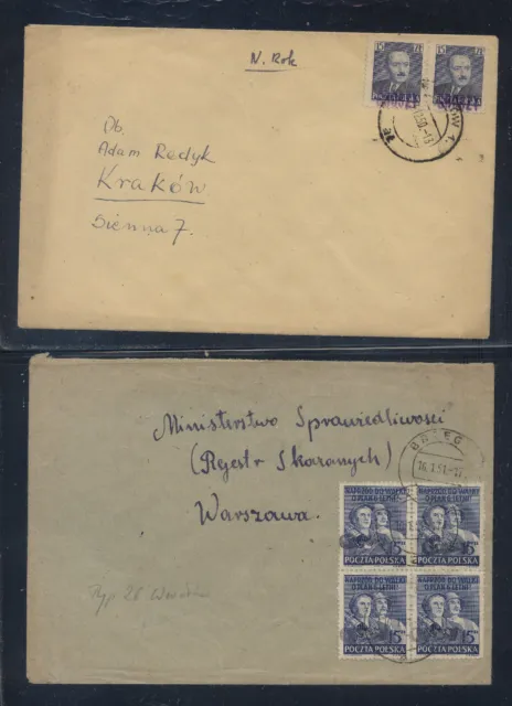 Poland overprinted  stamps on  2  covers